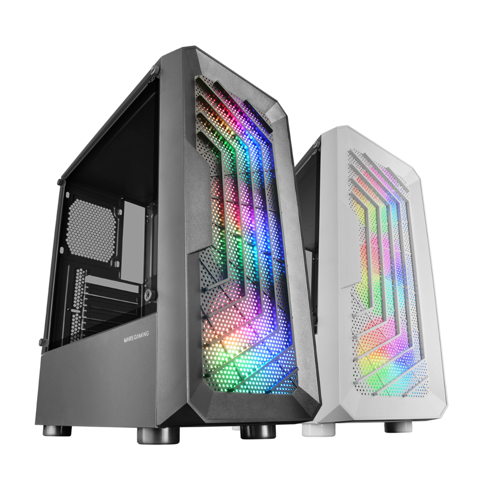 Mars Gaming MC-S1 Blanc, Boîtier PC Gaming Compact Micro-ATX, Éclairage  ARGB 12 Modes, Ventilateur FRGB, Fenêtre Latérale Complète