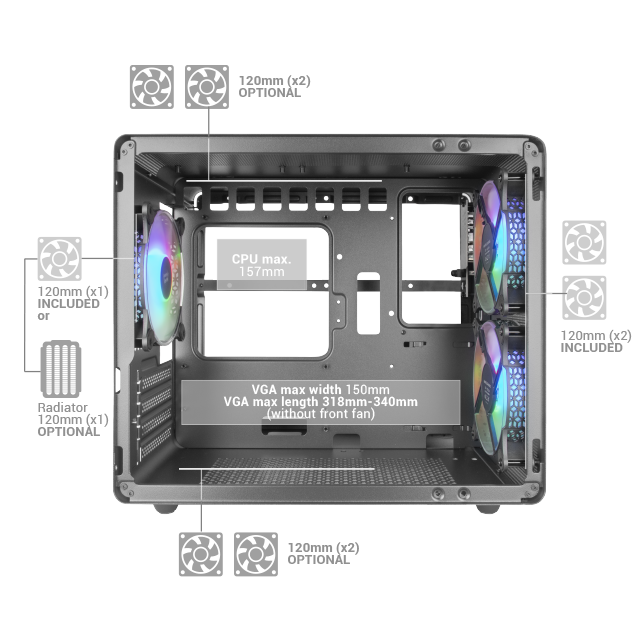 Boîtier PC MARS GAMING Boîtier Gaming Compact Micro-ATX MC-400 Blanc Verre  trempé 3 Ventilateurs FRGB 120mm Panneau Latéral Mesh