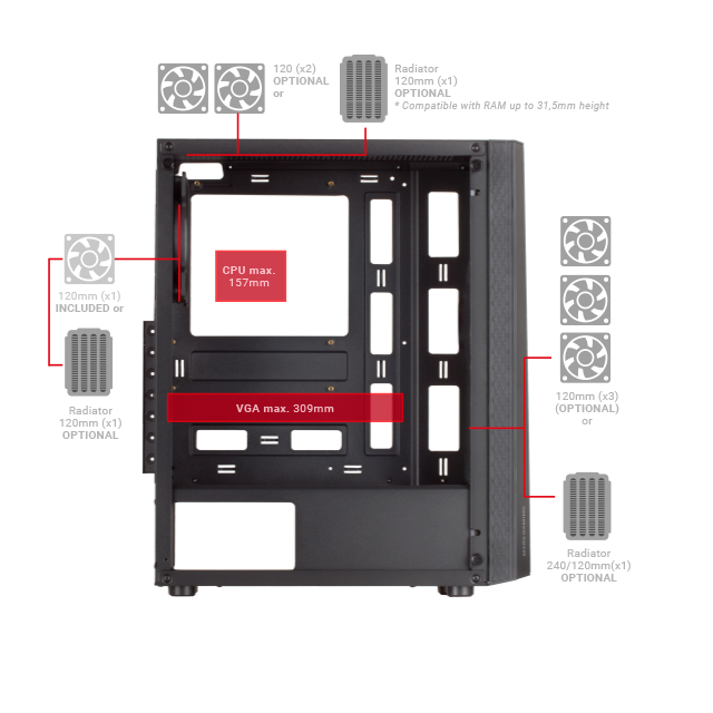 MARSGAMING MC61 Noir, Boîtier PC Gaming Compact Micro-ATX, 4 Ventilateurs  12cm, ARGB Chroma, Double Vitrage Verre Trempé : : Jeux vidéo