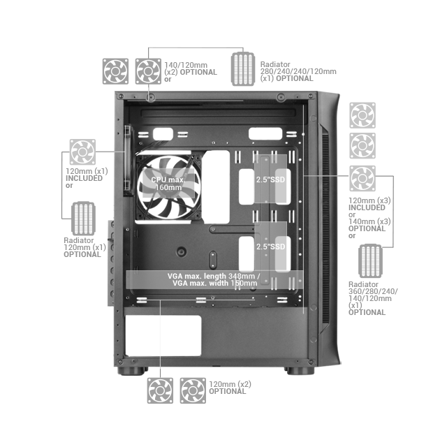 Mars Gaming - MC-NEO Negro Torre Gaming XXL E-ATX Ventana Lateral y Frontal  Cristal Templado 4x Ventiladores ARGB 120mm + Ventil