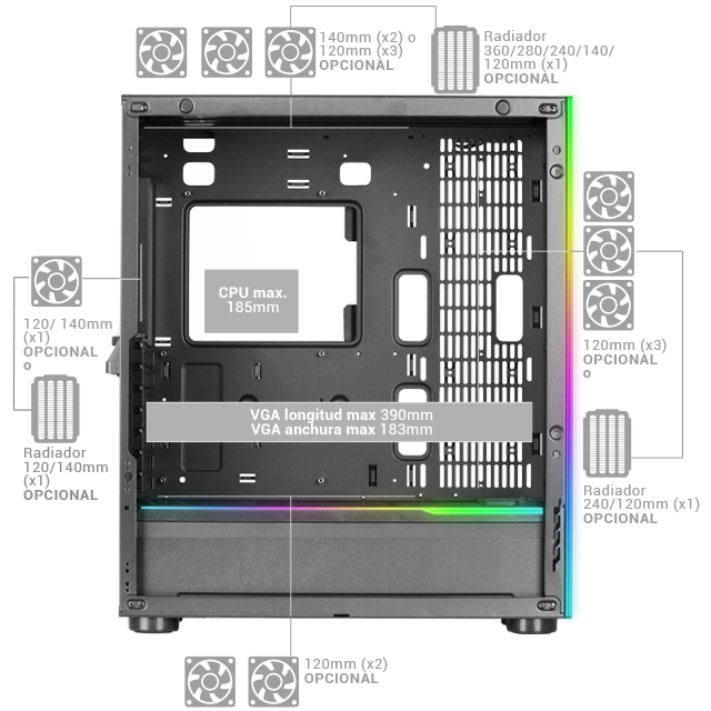 Mars Gaming MC-XP, Caja Custom E-ATX, Doble Ventana Cristal Templado,  Soporte Refrigeración Líquida Completo, Torre Gaming XXL, PCIs Verticales,  USB 3.0, Blanco : : Informática