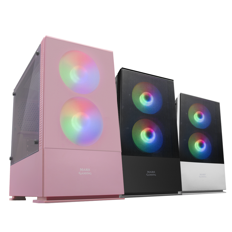 Mars Gaming MC-X7 Gaming Box PC Gaming ATX Front Lighting RGB Chroma 12  Modes RGB Fan 12cm Full Side Window Semitorre Gaming Black White