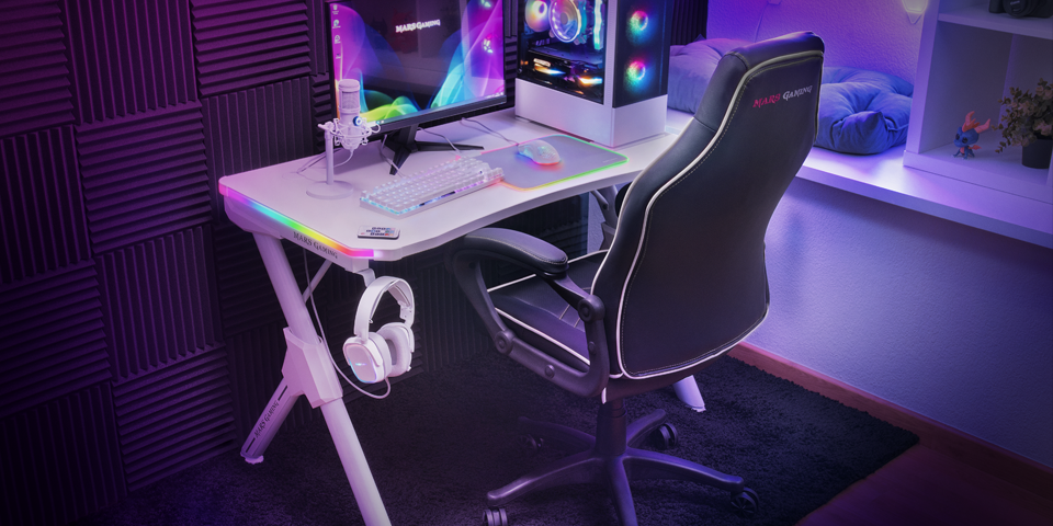 Bureau gamer MARS GAMING Bureau Gaming RGB MGD100RGB Blanc Tapis de Souris  XXL Supports Externes 100cm