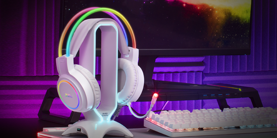 Mars Gaming MHRGBW RGB Casque Gaming Blanc