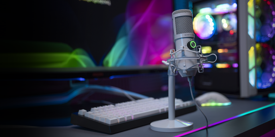 Microphone Mars Gaming MMICX Pro Studio , Dual Condenser – Blanc