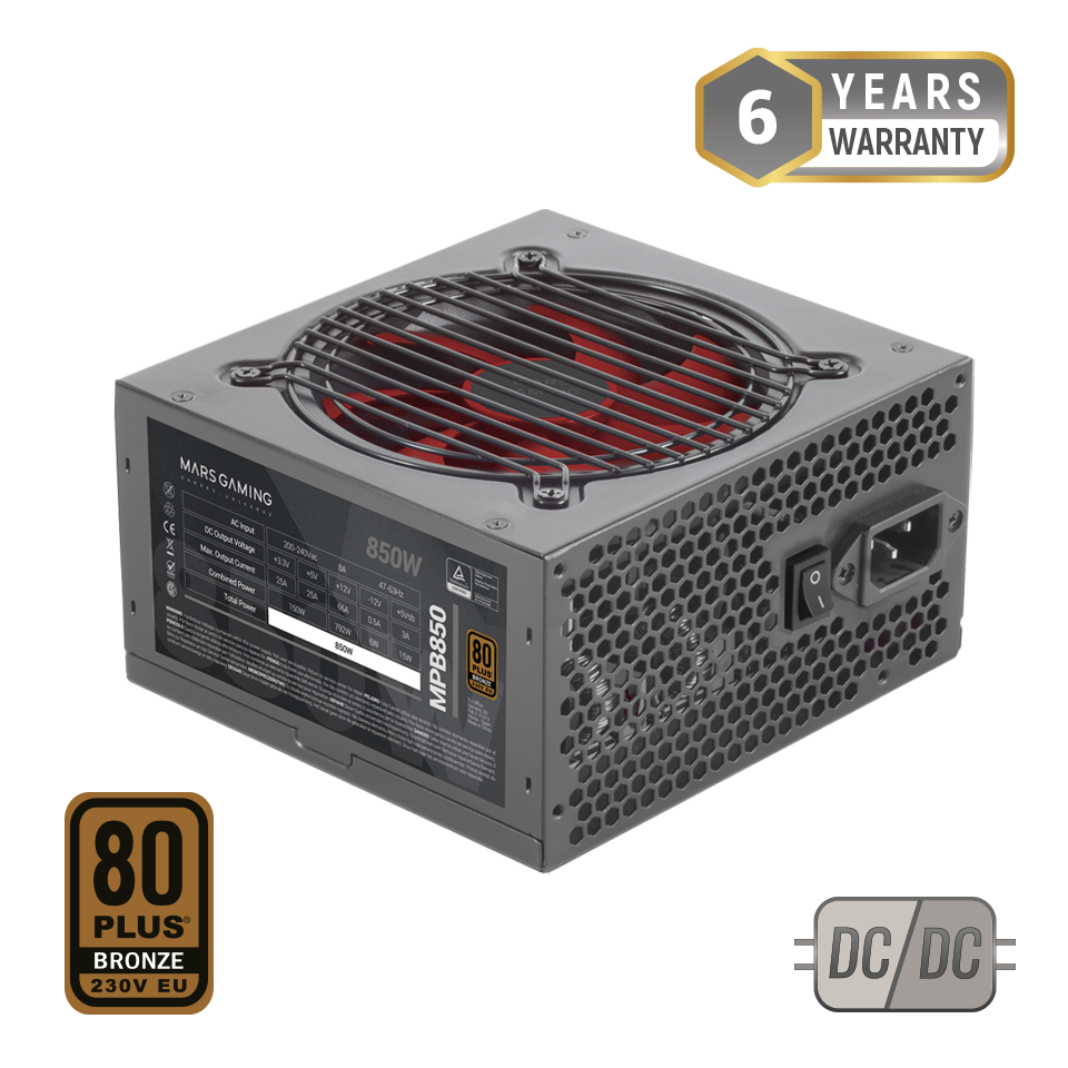 FUENTE ALIMENTACION 850W MARS GAMING PFC-ACTIVO 80+BRONZE 12CM ATX