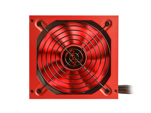 Alimentation pour PC 750W, 80 plus argent, PFC actif, câblage semi-modulaire, 10 systèmes de protection, éclairage LED rouge, ventilateur 14cm Mars MPVU750 Gaming couleur rouge 